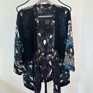 CITRON of SANTA MONICA Wearable Art SILK Kimono Flowing Jacket Sz L